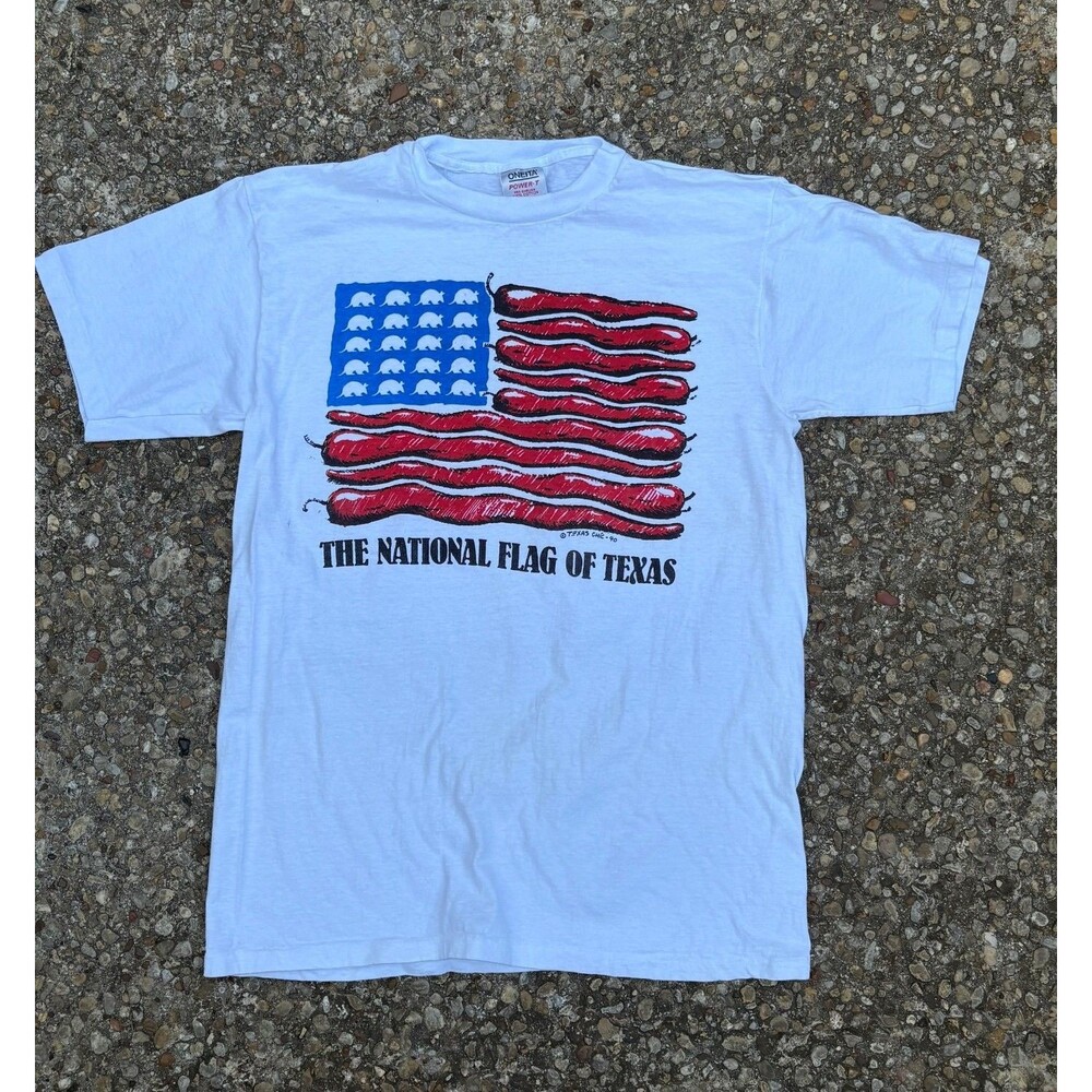 United States of Texas T-Shirt 1990 Mens XL White Armadillo Chili Peppers Flag